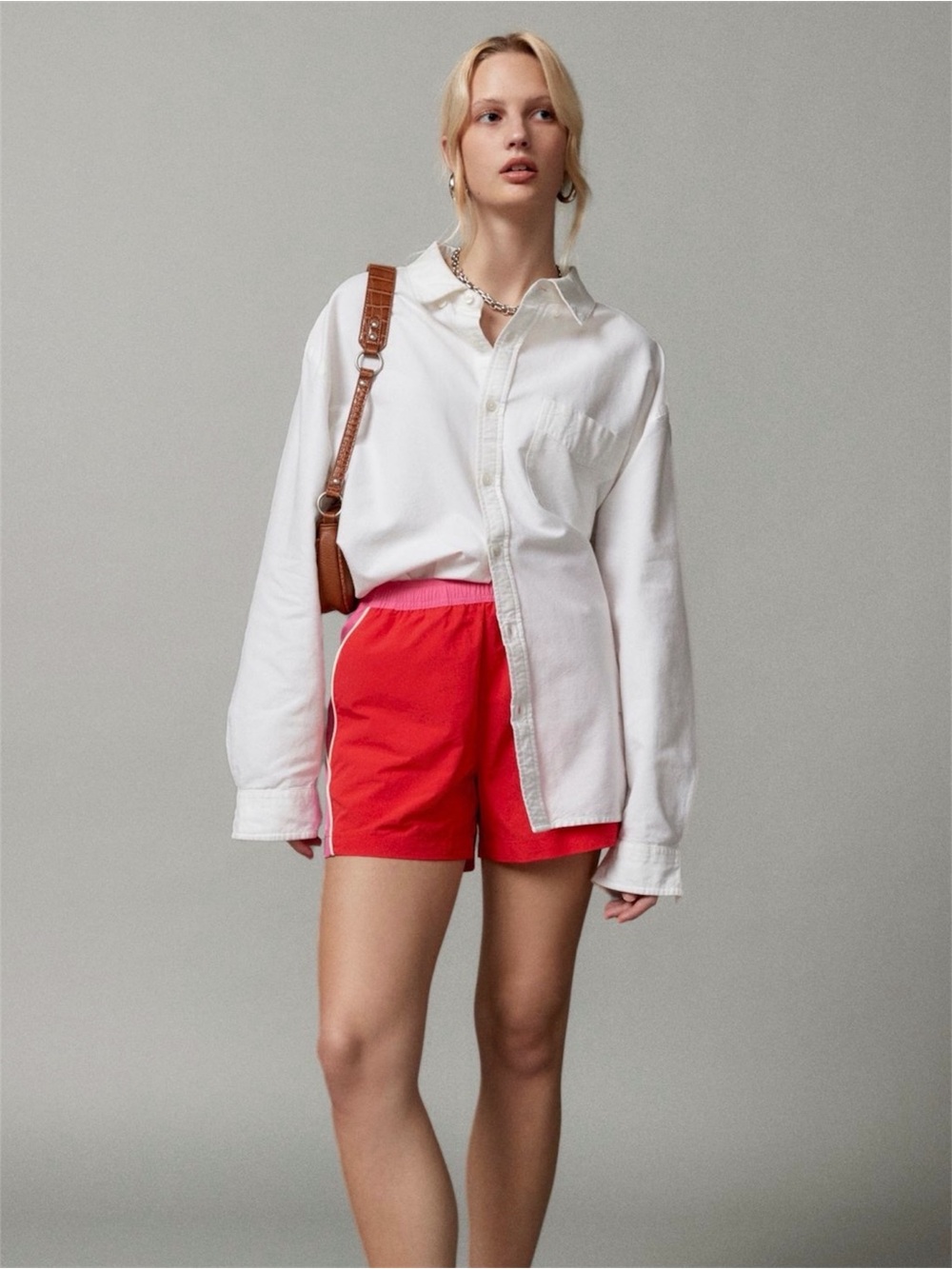 URBAN OUTFITTERS BDG Jess Nylon Track Shorts in Blush/Red Women’s XS